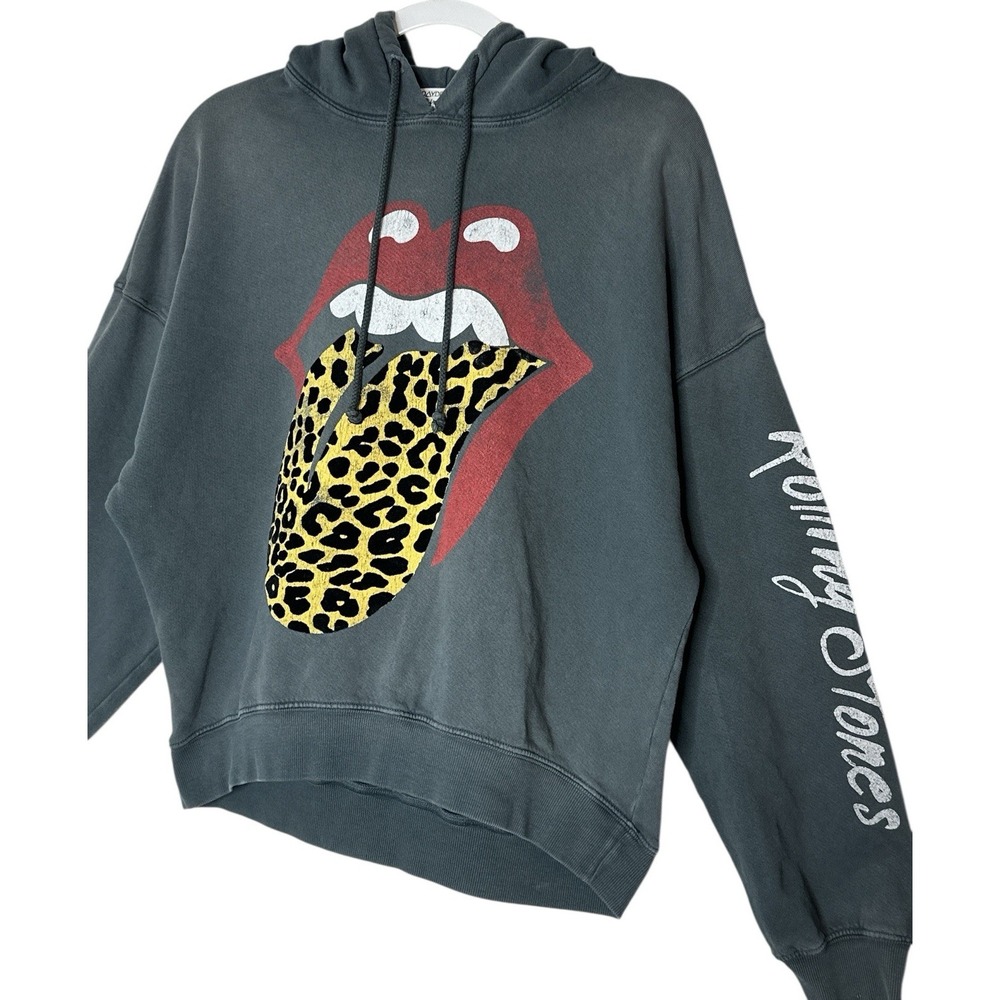 Free People DAYDREAMER X‎ REVOLVE Flocked Rolling Stones Hoodie Sweatshirt XS - Picture 9 of 10